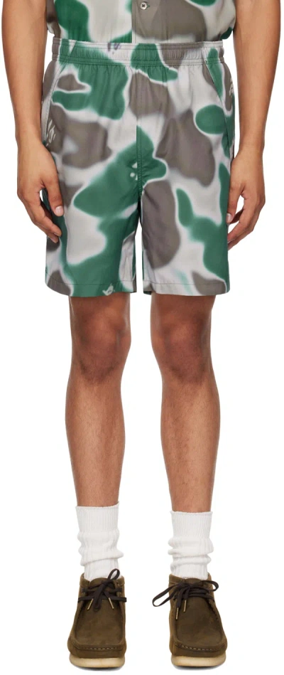 Bape Green & Gray Liquid Camo One Point Swim Shorts In Olive Drab