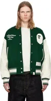 Bape Green & White '' Varsity Bomber Jacket In Grn-green