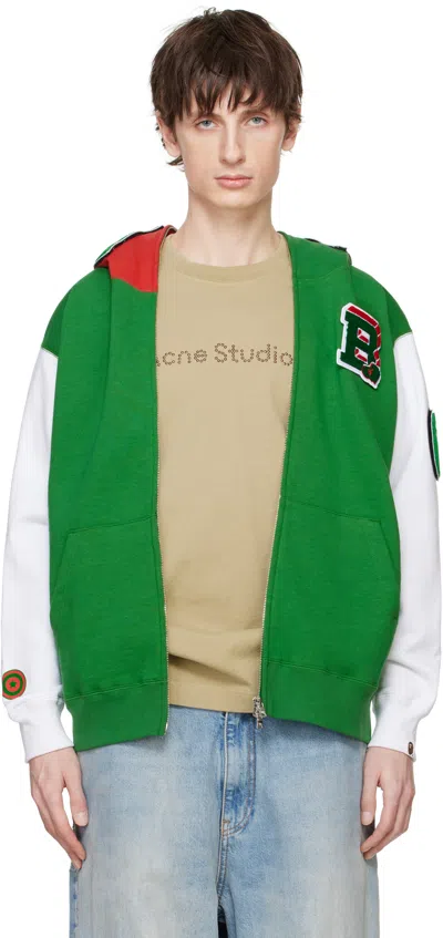 Bape Green & White Italy Shark Full Zip Hoodie In Grn-green