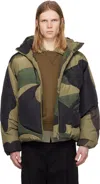 Bape Green Camo Nylon Down Jacket In Green