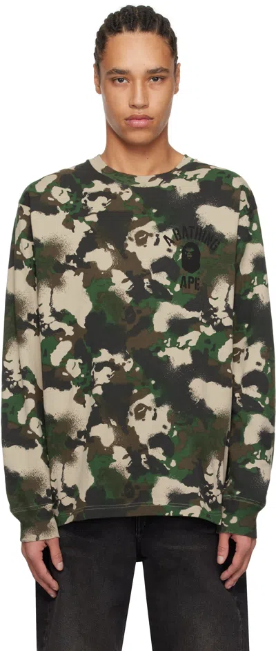 Bape Green Map Camo Long Sleeve T-shirt In Grn-green
