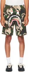 Bape Green Map Camo Regular Fit Shark Sweat Shorts In Multi