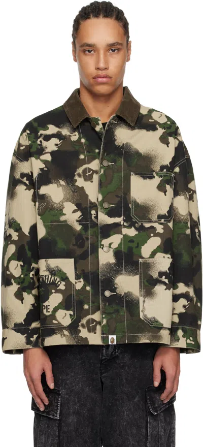 Bape Green Map Camo Work Jacket In Grn-green