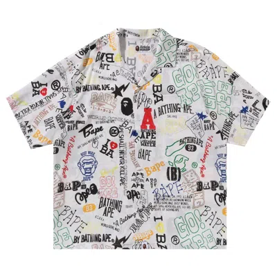 Pre-owned Bape Hand Draw Open Collar Short-sleeve Shirt 'white'