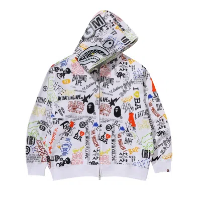 Pre-owned Bape Hand Draw Pattern Shark Zip Hoodie 'white'