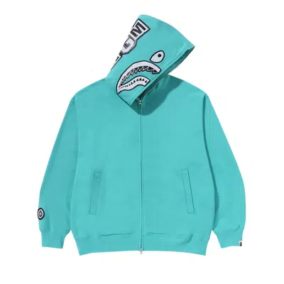 Pre-owned Bape Hand Drawn Face Relaxed Fit Shark Full Zip Hoodie 'sax' In Blue