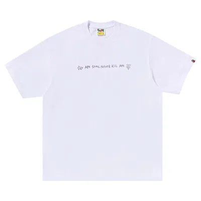 Pre-owned Bape Hand Drawn Logo Relaxed Fit Tee 'white'