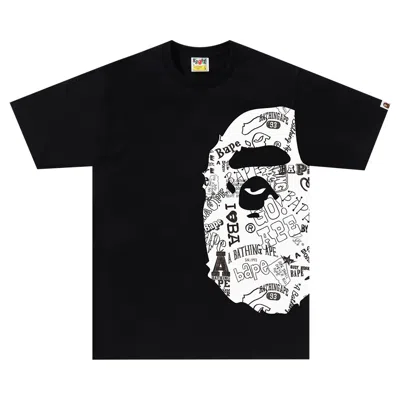 Pre-owned Bape Hand Drawn Pattern Side Big Ape Head Tee 'black/white'