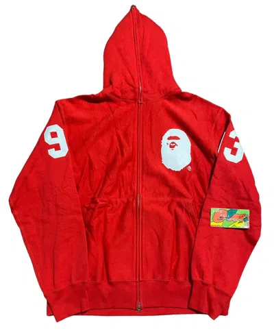 Pre-owned Bape Head Felt Patches Full Zip Hoodie Red