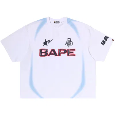 Pre-owned Bape Heavy Wash Hand Draw Football Multi Logo Relaxed Fit Tee 'white' | Men's Size Xl