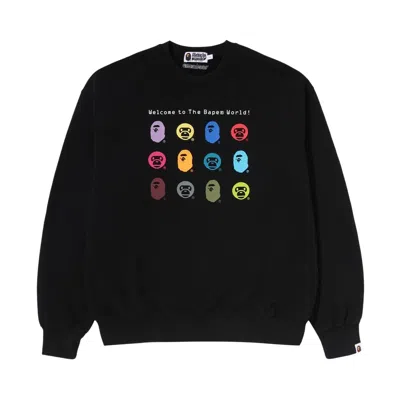 Pre-owned Bape Heavy Washed Multi Milo Logo Relaxed Fit Crewneck Sweatshirt 'black' | Men's Size Xl