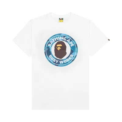 Pre-owned Bape Honeycomb Camo Busy Works Tee 'white/blue'