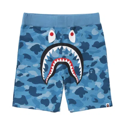 Pre-owned Bape Honeycomb Camo Shark Sweat Shorts 'blue'