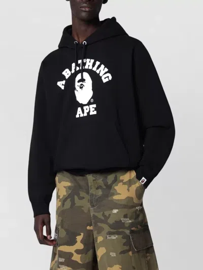Bape Hooded Sweater Drawstring Kangaroo Pocket In Black