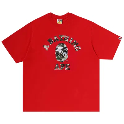 Pre-owned Bape Hybrid Camo College Relaxed Fit Tee 'red' | Men's Size Xl