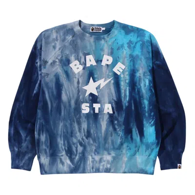 Pre-owned Bape Ice Dye Sta College Relaxed Fit Crewneck 'blue' | Men's Size L