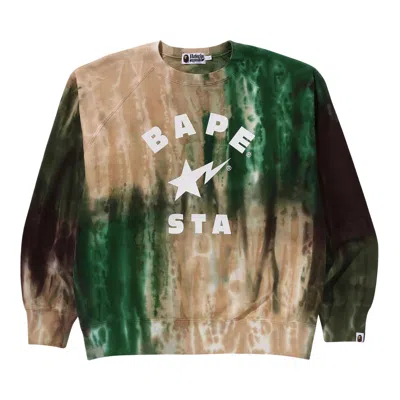 Pre-owned Bape Ice Dye Sta College Relaxed Fit Crewneck 'green' | Men's Size Xxl
