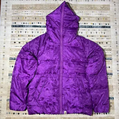 Pre-owned Bape Jacquard Camo Down Hoodie Jacket In Purple