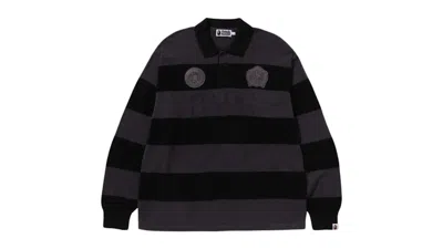 Pre-owned Bape Jacquard Logo Stripe Relaxed Fit Long Sleeve Tee Shirt In Black