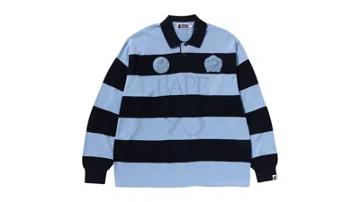 Pre-owned Bape Jacquard Logo Stripe Relaxed Fit Long Sleeve Tee Shirt In Blue