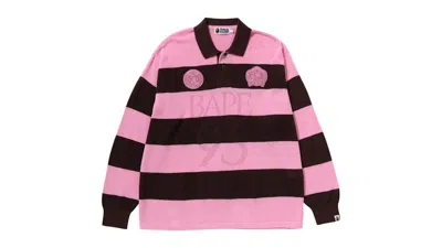 Pre-owned Bape Jacquard Logo Stripe Relaxed Fit Long Sleeve Tee Shirt In Pink