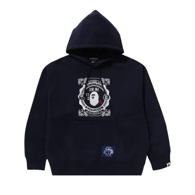 Pre-owned Bape Japanese Motif Pullover Hoodie 'navy' In Blue