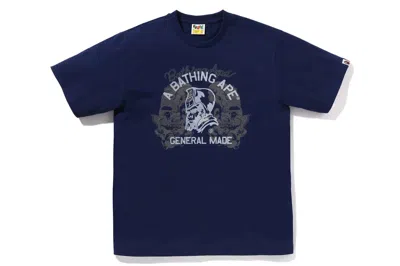 Pre-owned Bape Japanese Tattoo On General Tee Navy