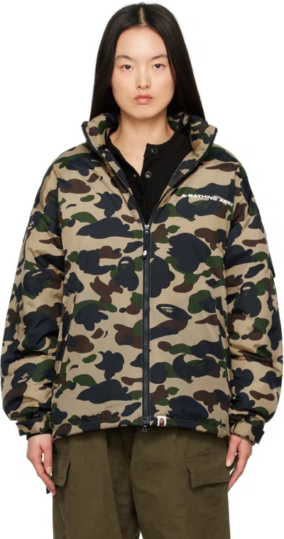 Bape Khaki 1st Camo Down Jacket In Brown