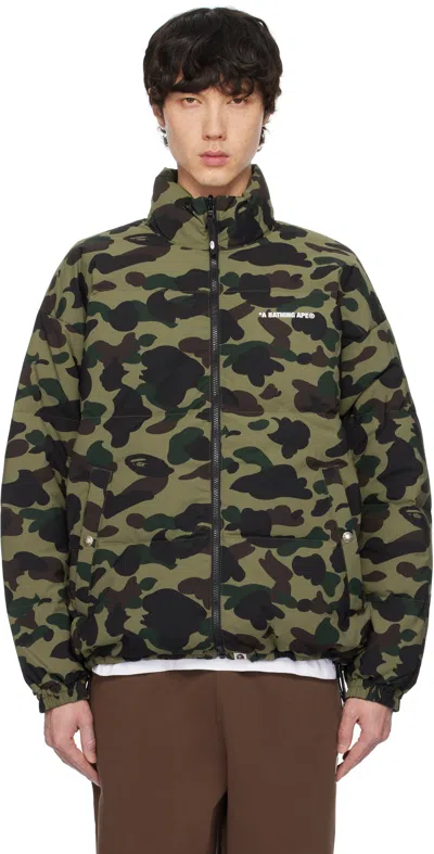Bape Khaki 1st Camo Reversible Down Jacket In Green