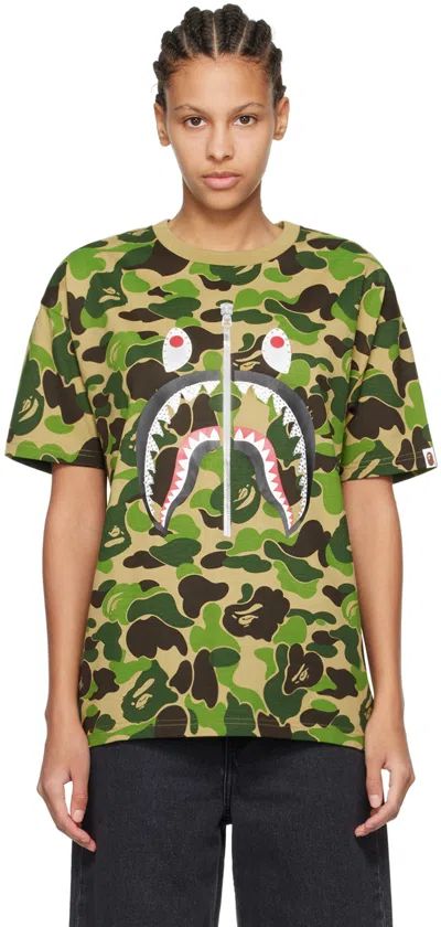 Bape Khaki Abc Camo Crystal Stone Shark T-shirt In Green