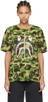 Bape Khaki Abc Camo Crystal Stone Shark T-shirt In Green