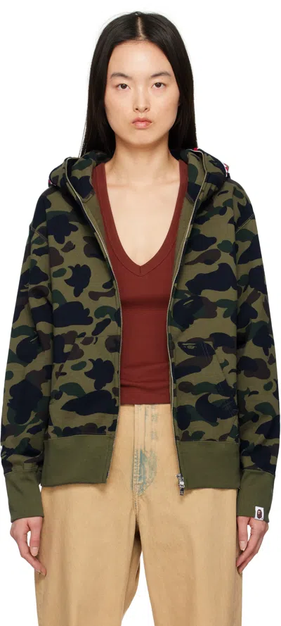 Bape Khaki Abc Camo Shark Full Zip Hoodie In Green