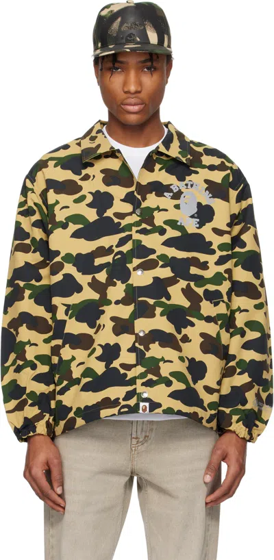 Bape Khaki Gore-tex Wind Stopper 1st Camo Relaxed Coach Jacket In Yel-yellow
