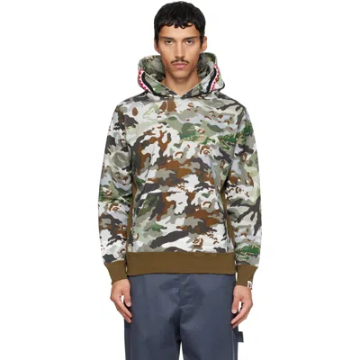 Bape Khaki Hybrid Camo Shark Pullover Hoodie In Multi