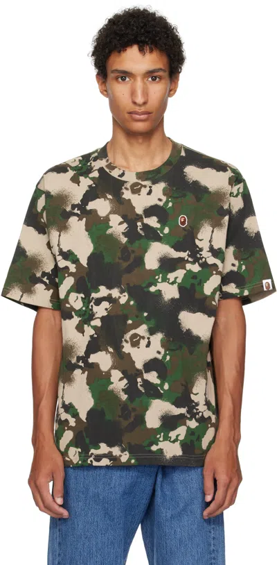 Bape Khaki Map Camo Ape Head One Point T-shirt In Green
