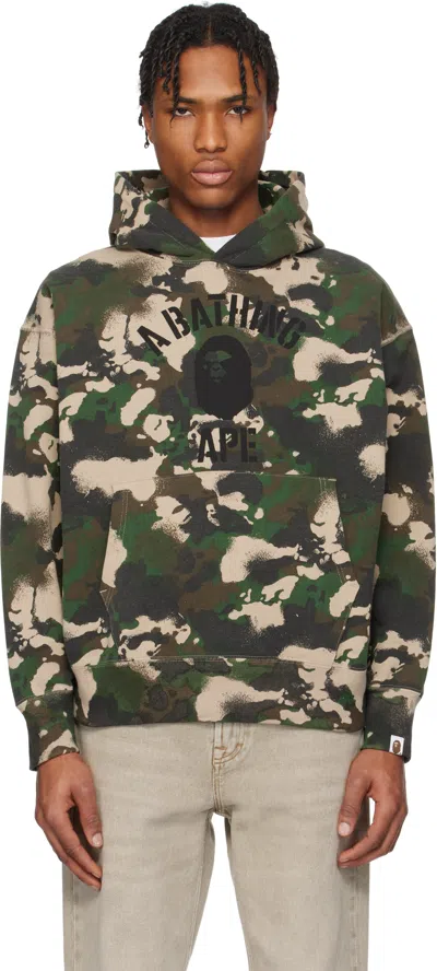 Bape Khaki Map Camo Pullover Hoodie In Grn-green