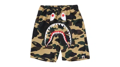 Pre-owned Bape Kids 1st Camo Shark Beach Shorts In Yellow