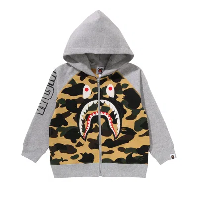 Pre-owned Bape Kids 1st Camo Shark Patch Zip Hoodie 'yellow' | Kid's Size 90