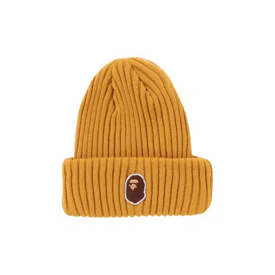 Pre-owned Bape Kids Ape Head One Point Knit Cap 'yellow' | Kid's Size Onesize