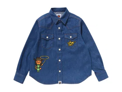 Pre-owned Bape Kids Baby Milo Western Shirt In Light Indigo