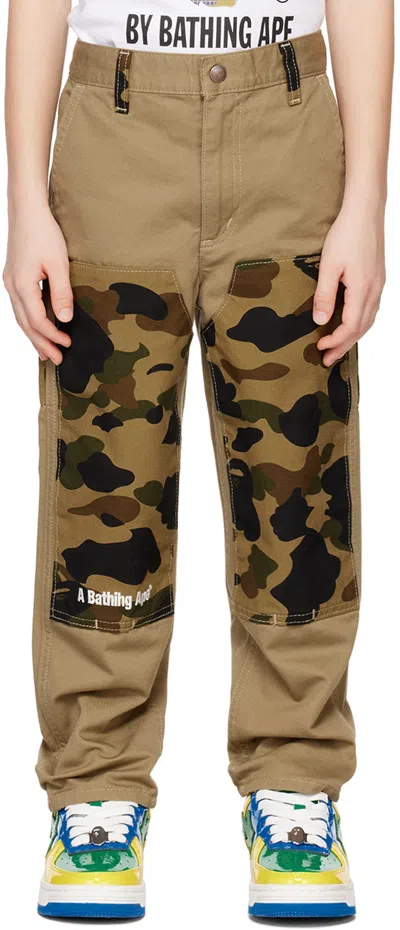 Bape Kids Khaki 1st Camo Painter Trousers In Beige