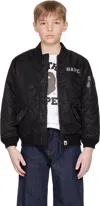 BAPE KIDS BLACK STENCIL COLLEGE MA-1 BOMBER JACKET