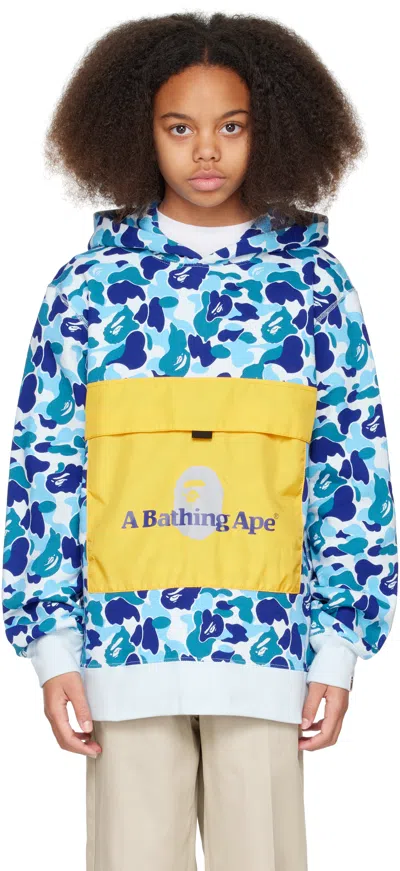 Bape Kids Blue Abc Camo Big Pocket Pullover Hoodie