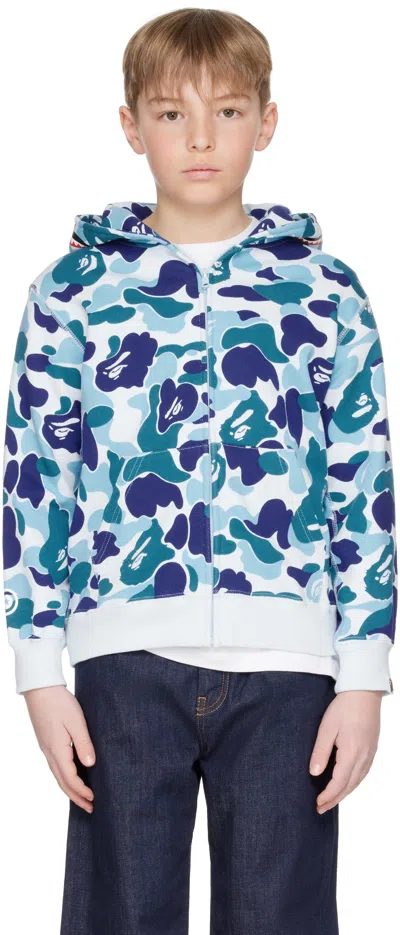 Bape Kids Blue Abc Camo Shark Zip Hoodie In Blu-blue