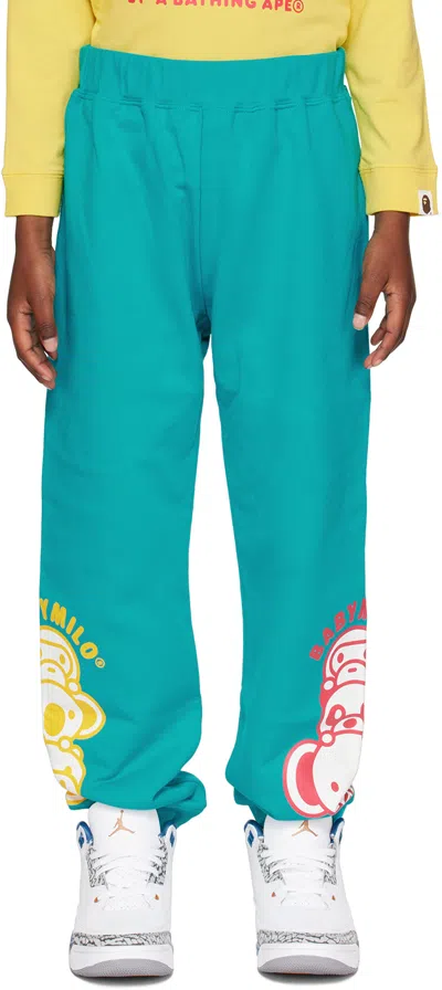 Bape Kids Blue Baby Milo Friends Sweatpants In Green