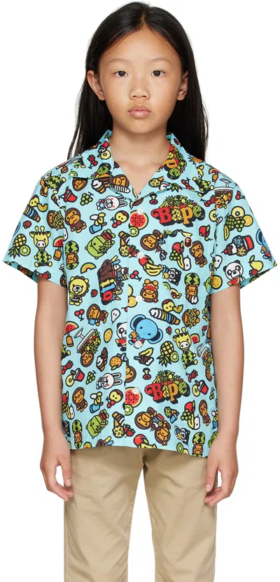 Bape Kids Blue Baby Milo Mixed Fruit Shirt In Sax