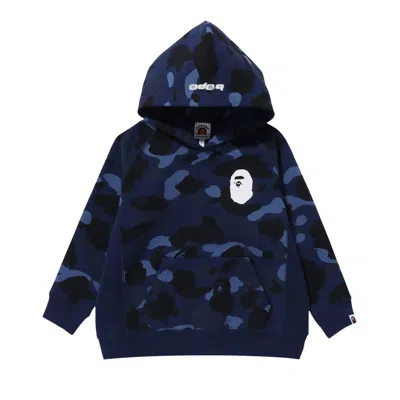 Pre-owned Bape Kids Color Camo Ape Head Pullover Hoodie 'navy' | Blue | Kid's Size 120