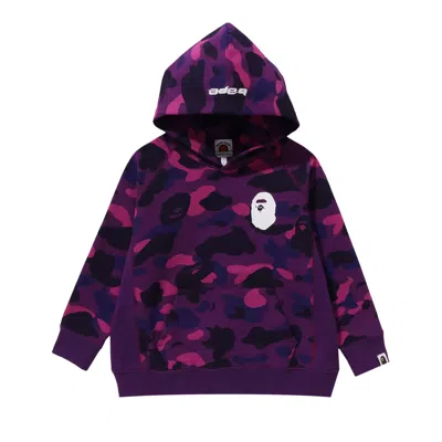 Pre-owned Bape Kids Color Camo Ape Head Pullover Hoodie 'purple' | Kid's Size 110