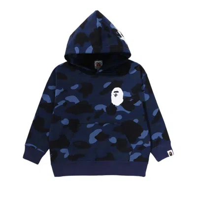 Pre-owned Bape Kids Color Camo Ape Head Relaxed Fit Pullover Hoodie 'navy' | Blue | Kid's Size 90