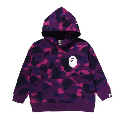 Pre-owned Bape Kids Color Camo Ape Head Relaxed Fit Pullover Hoodie 'purple' | Kid's Size 110